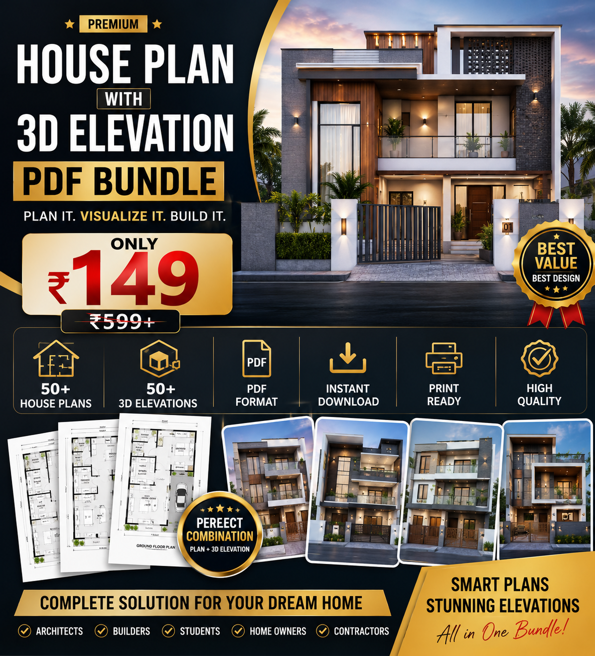 Architect Designed 50+ House Plans PDF – Ready to Build | All Plot Sizes | Only ₹99