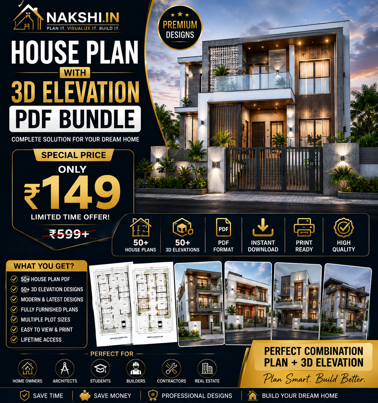 Architect Designed 50+ House Plans PDF – Ready to Build | All Plot Sizes | Only ₹99